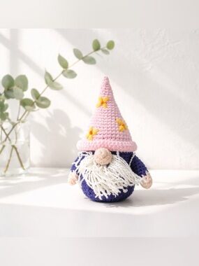 Pink and Blue Stuffed Gnome | Handmade Crochet